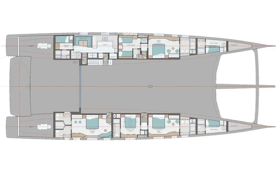 Project Polaris, 2028 Custom 128ft Catamaran, layout 1