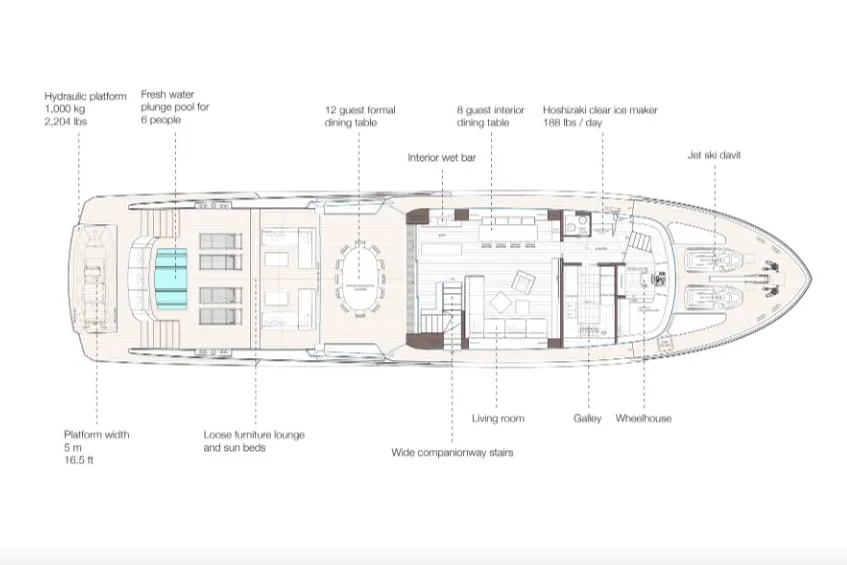 H2O, 2023 Alpha Custom Yachts Spritz 116, layout 5