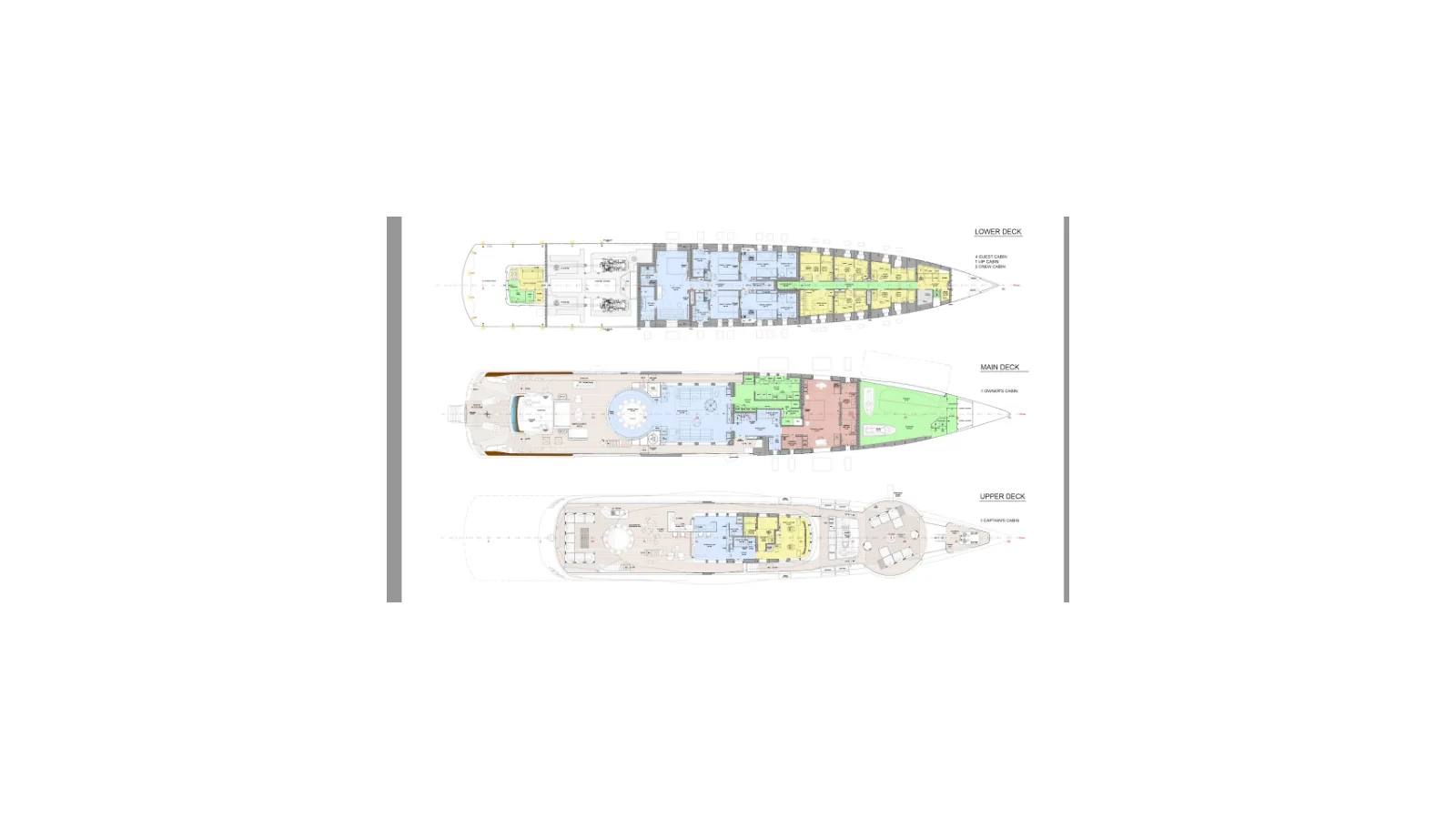 Gecoのデッキプラン: Lower Deck, Main Deck, Upper Deck