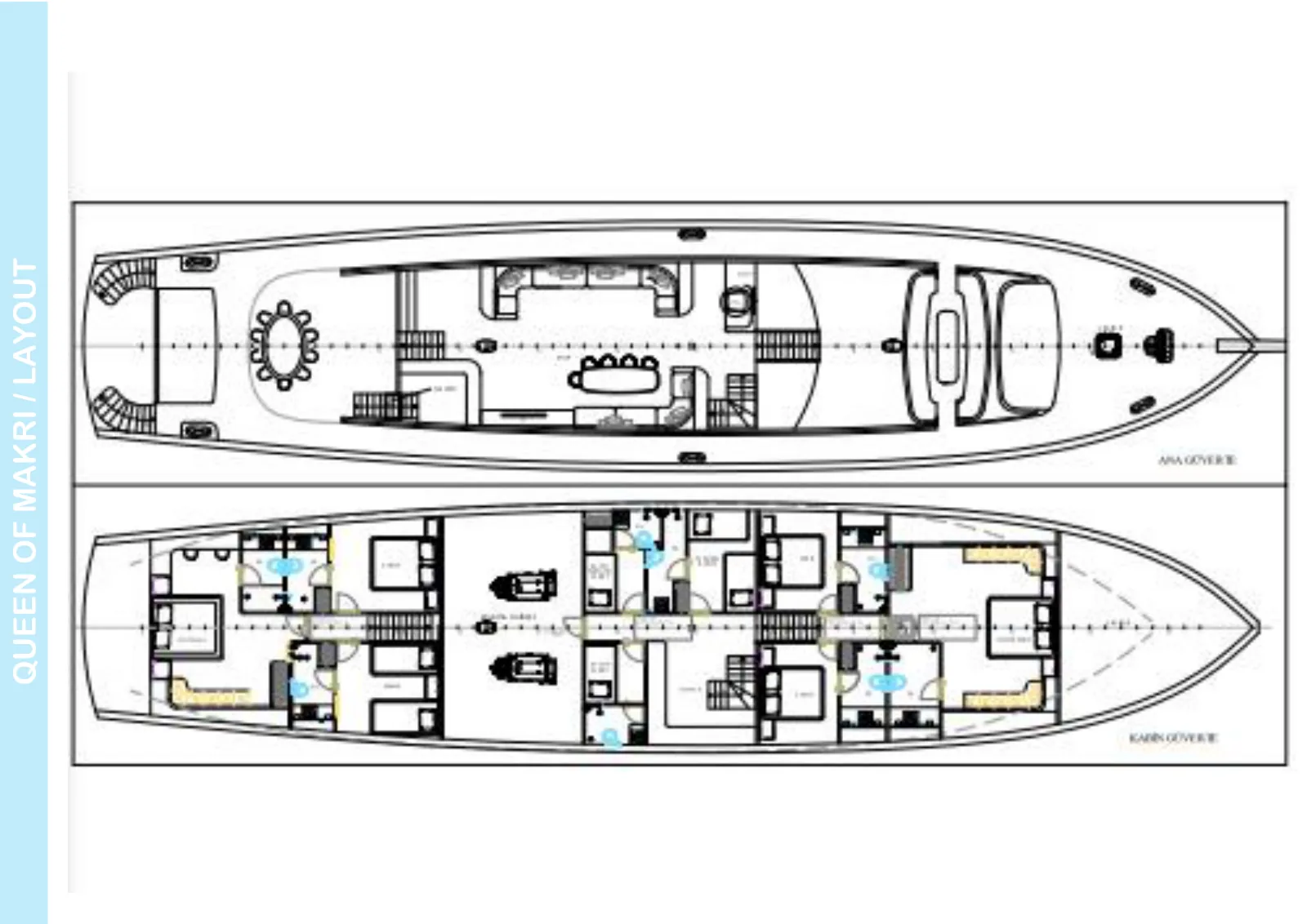 Plano de deck do Queen of Makri: Main Deck and Cabin Deck