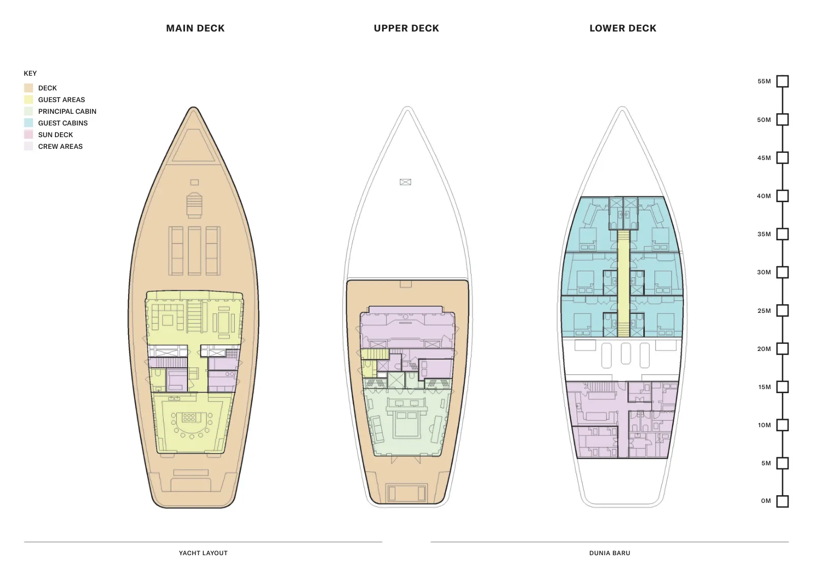 Dunia Baruのデッキプラン: Main deck, upper deck, lower deck