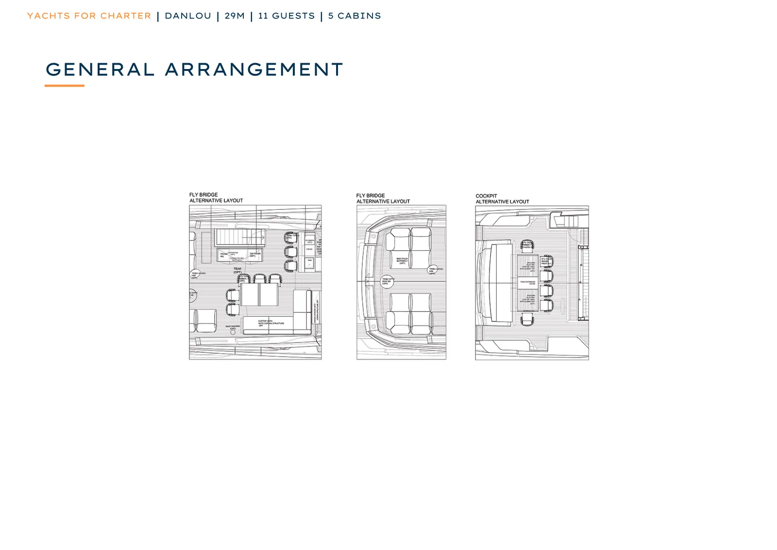 Deck plan of Danlou: Fly Bridge and Cockpit alternative layouts