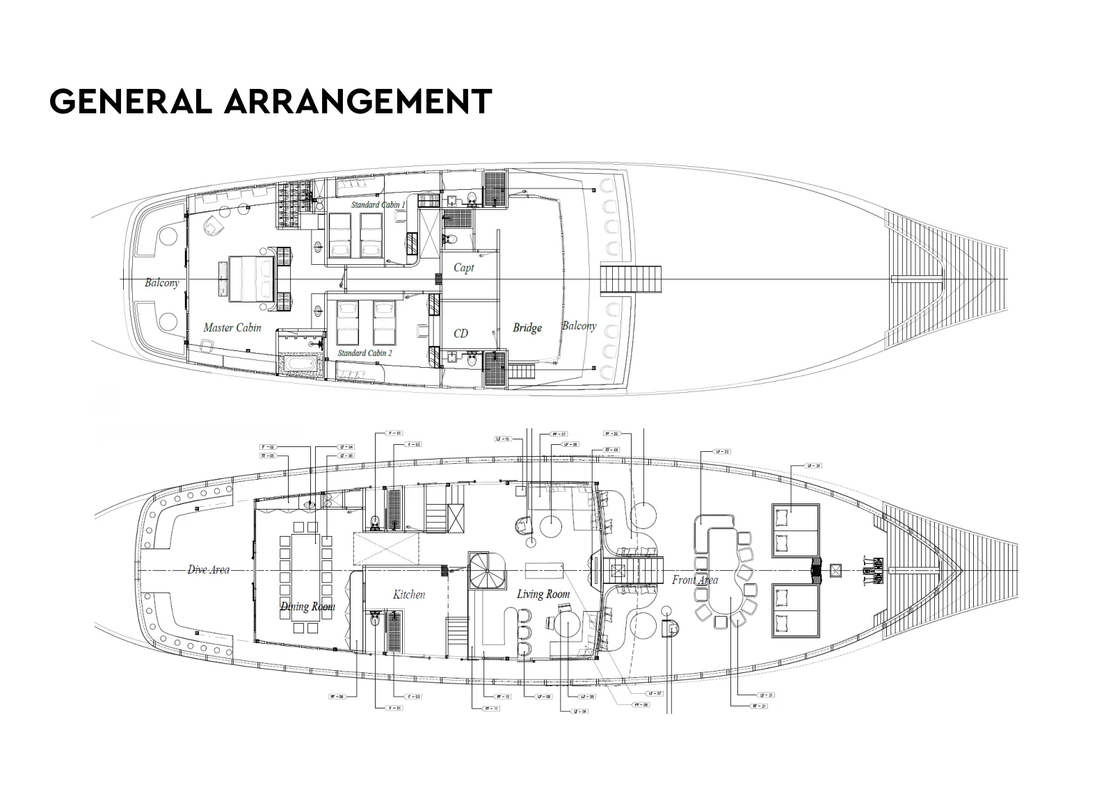 Piano di coperta di Bhavana: Upper deck and main deck