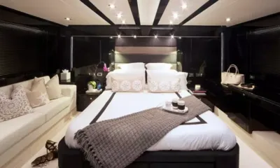 BG3: Full width cabin with large double bed, sofa and glossy black furniture