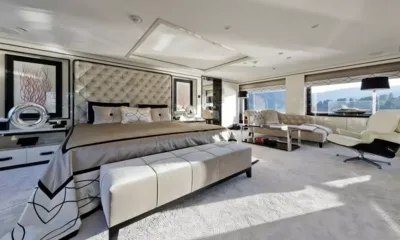 Lili: Spacious main cabin with tufted headboard, bench, sofa and lounge chair
