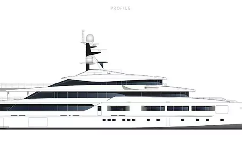 Suerte: Side profile drawing of the yacht
