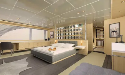 Princess Melda: Cabine espaçosa com cama de casal, cômoda comprida, escrivaninha e closet