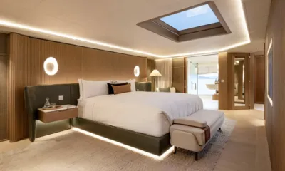 Seawolf X: Large cabin with double bed, skylight, wall lights and ensuite beyond